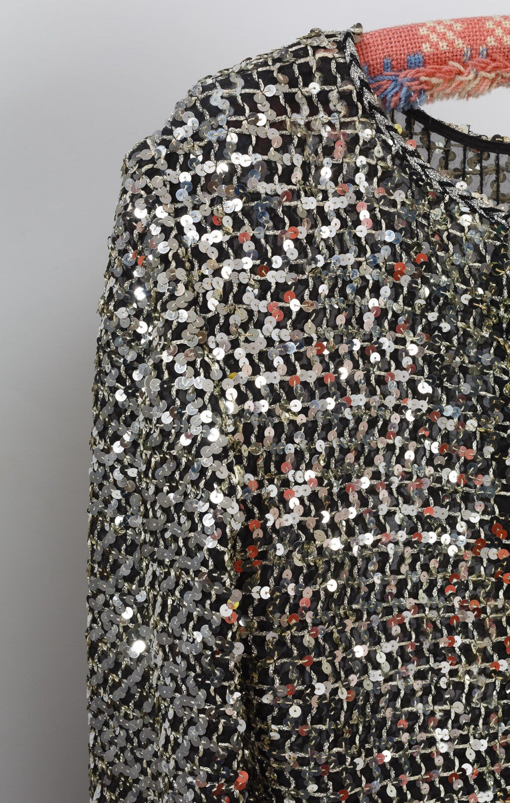 Jean Varon VTG Maxi Dress 70s Silver Sequin STUDIO 54 pockets BLACK disco SIZE L