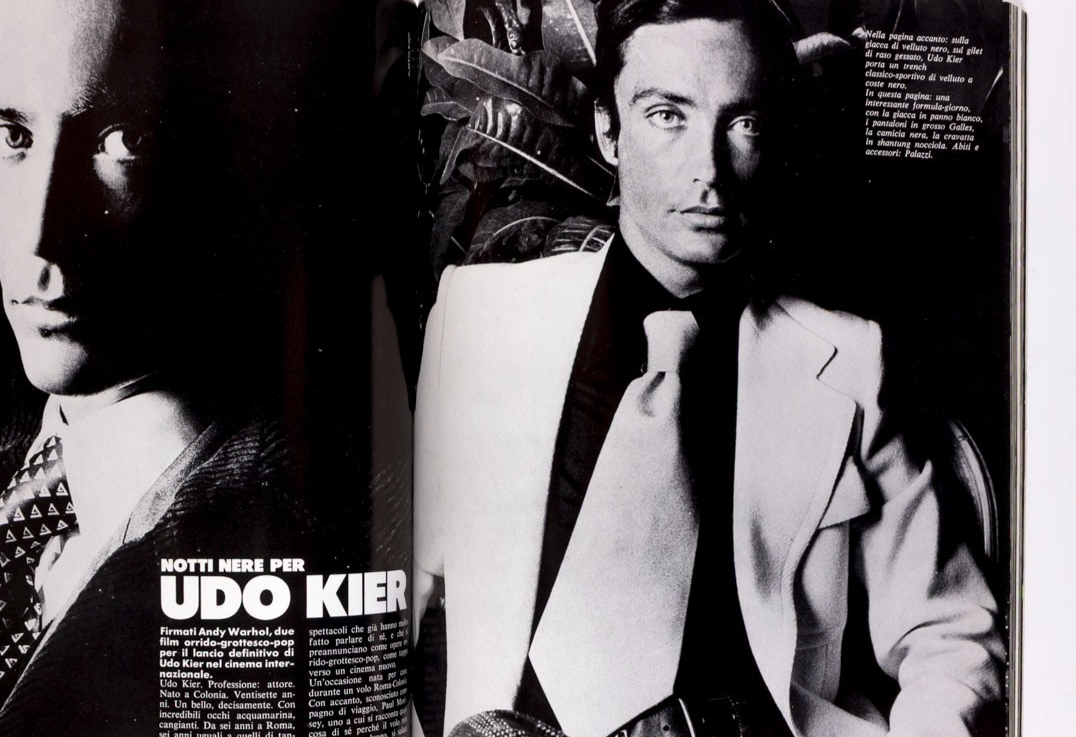 Helmut Berger JACQUES DE BASCHER Udo Kier  L'UOMO VOGUE October 1973  Toscani KL