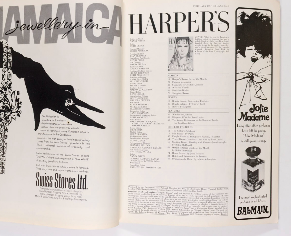 Editha Dussler JAMAICA Jill Kennington UK HARPERS BAZAAR February 1967 Benedetta
