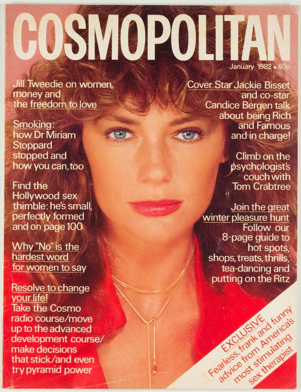 JACQUELINE BISSET Candice Bergen DUDLEY MOORE Cosmopolitan magazine 1982 January