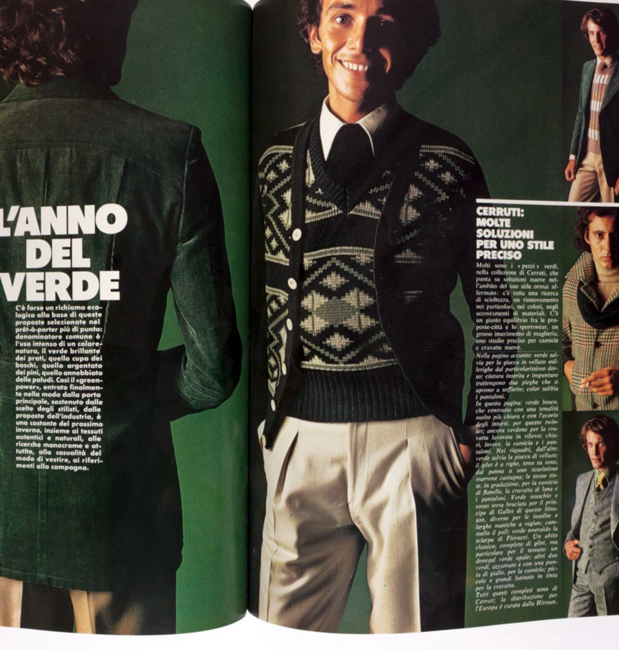 Helmut Berger JACQUES DE BASCHER Udo Kier  L'UOMO VOGUE October 1973  Toscani KL