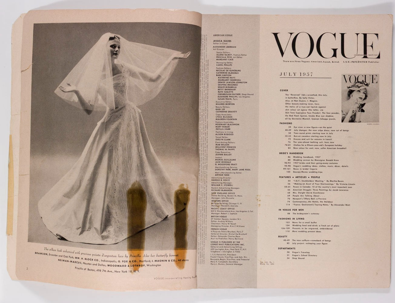 Anne St Marie RENE BOUCHE Bridal VOGUE July 1957 Marmie Eisenhower HORST Vevean
