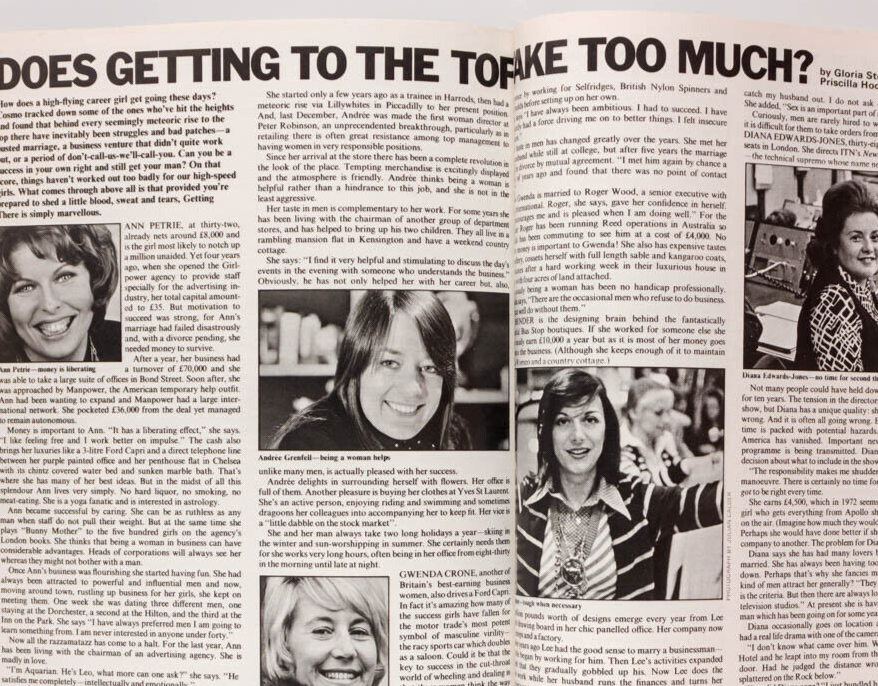 Julie Ege CHARLOTTE RAMPLING Liza Minelli COSMOPOLITAN January 1973 Greta Norris
