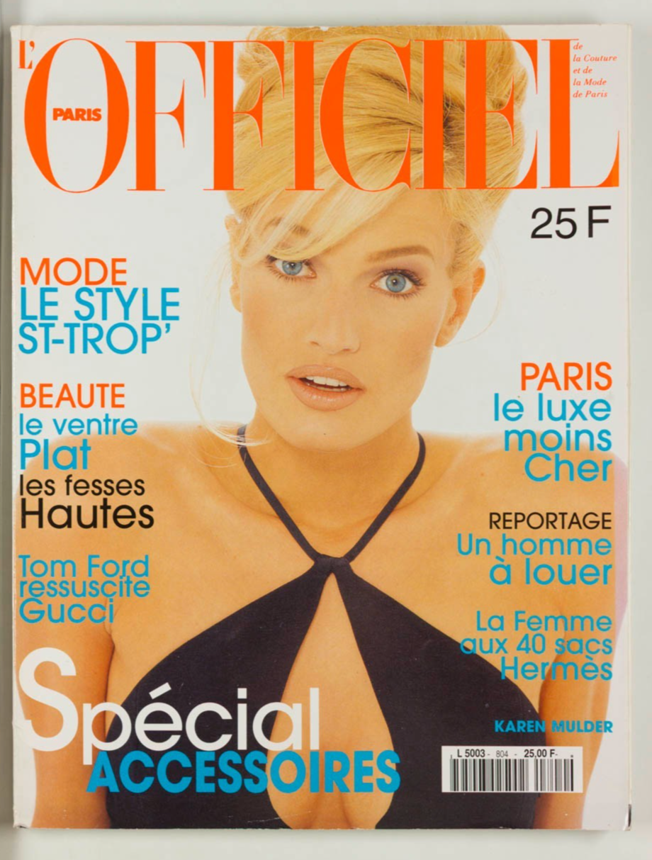 Karen Mulder TOM FORD GUCCI Cher L’OFFICIEL MAGAZINE April 1996 Jerry Hall 804