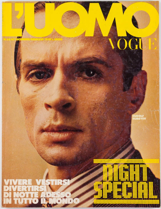 Night Special RUDOLF NUREYEV L’uomo Vogue December 1977 Fiorucci PUNK Studio 54