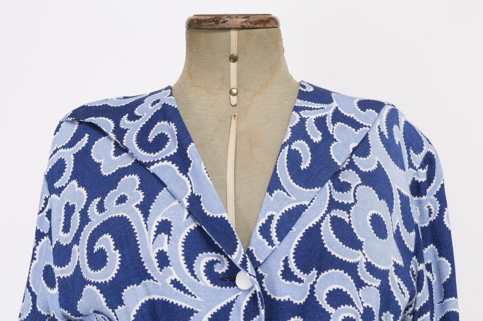 Blue paisley 40s Cotton wartime TEA DAY DRESS Pockets MIDI floral print Size 14