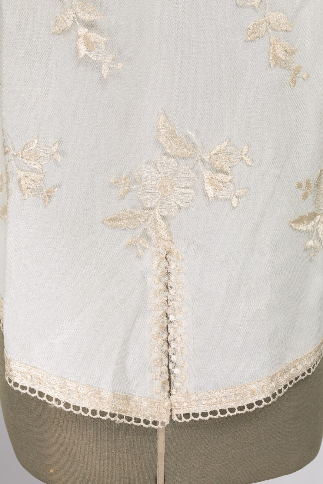 Tom Bowker JEAN VARON shirt jacket MESH embroidered CREAM Hippy FLORAL vtg 1980s