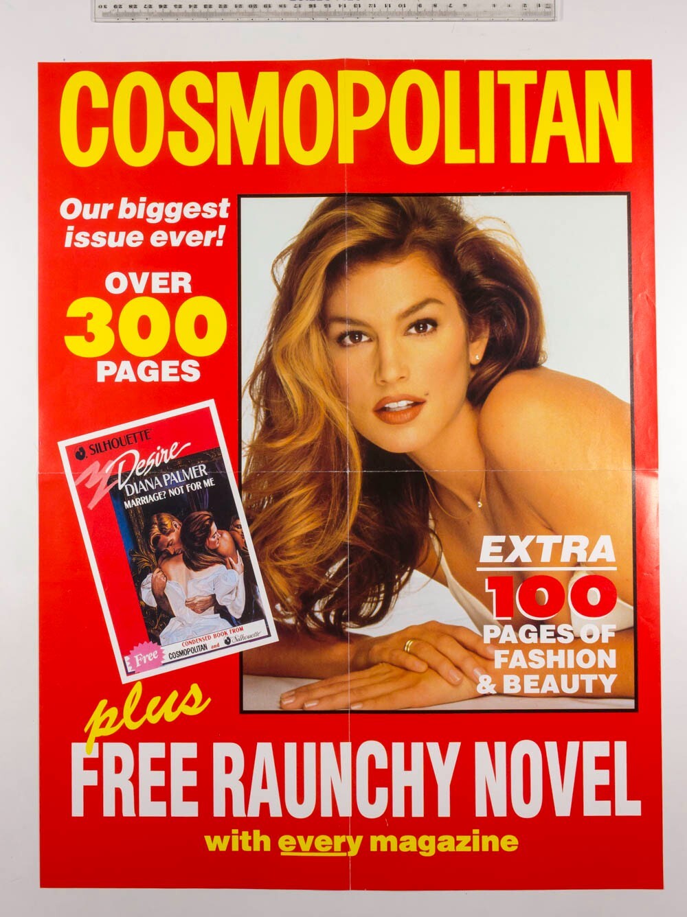 CINDY CRAWFORD fold-out display poster COSMOPOLITAN MAGAZINE AUSTRALIA 90s ad