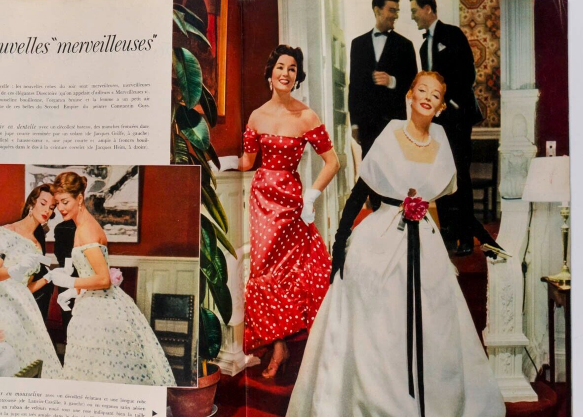 Spring Collections 1956 Dior PATOU Oleg Zinger KAZAN Pierre Simon ELLE MAGAZINE