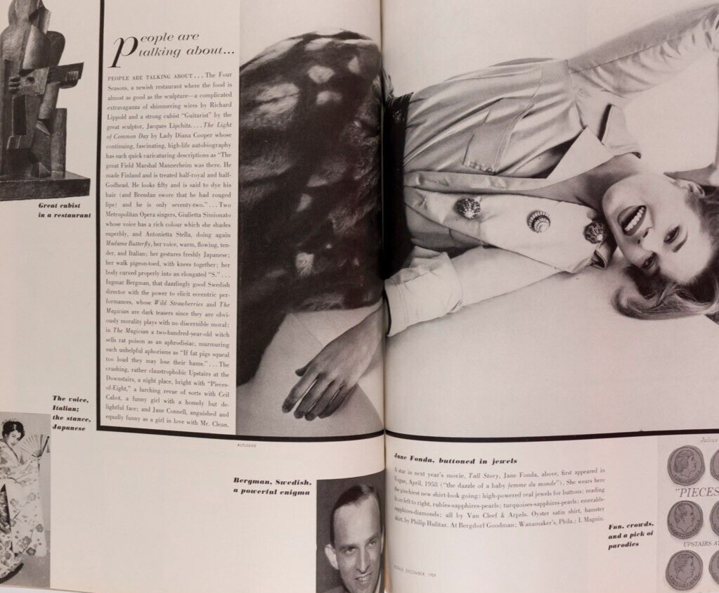 LISA BIGELOW Jacqueline de Ribes GLORIA VANDERBILT Vogue Dec 1959 Jane Fonda VTG