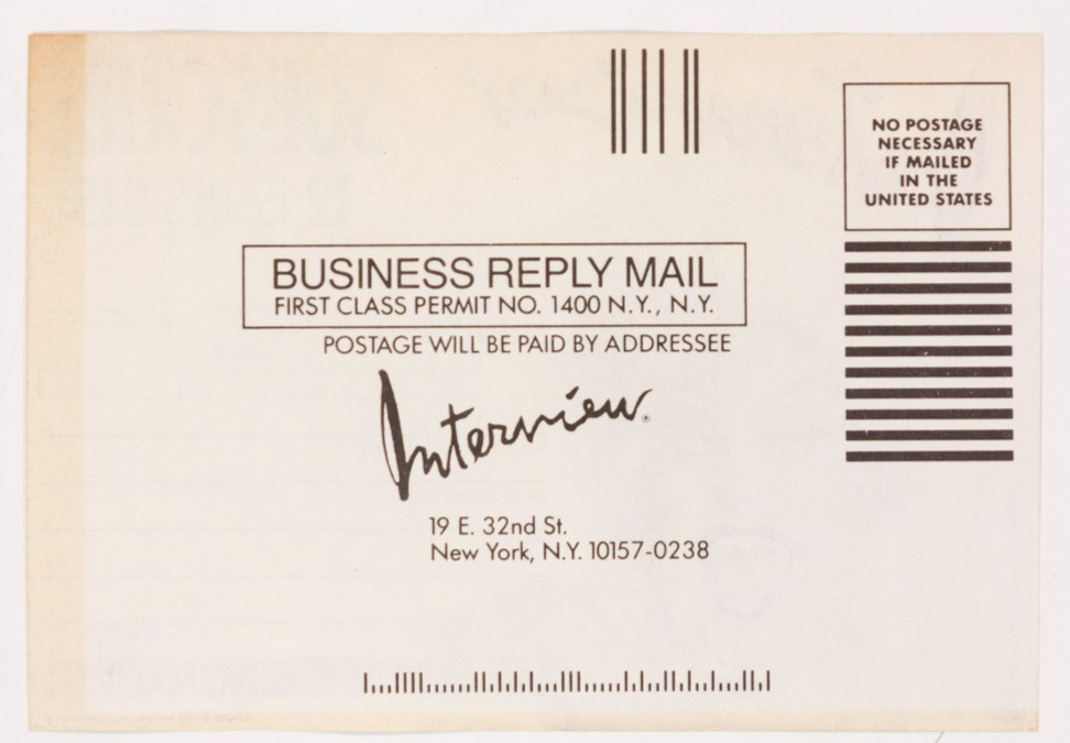 DIVINE subscription card VTG Andy Warhol INTERVIEW MAGAZINE insert EAMONN McCABE