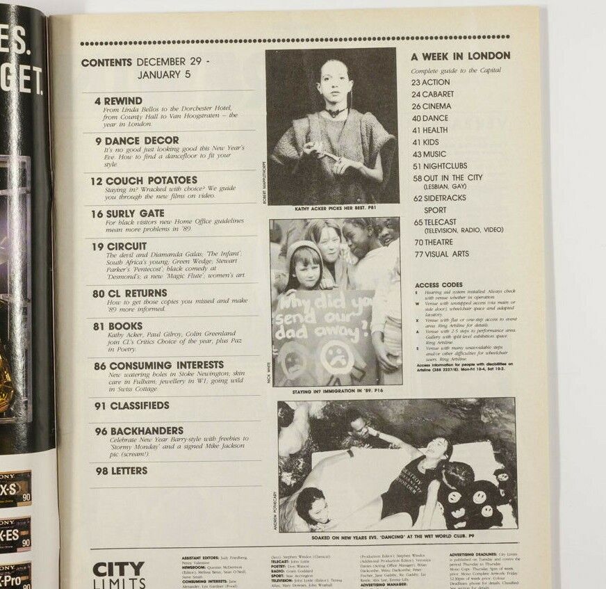 Matthew Glamorre DIAMANDA GALAS Kathy Acker LONDON CLUB City Limits magazine 80s