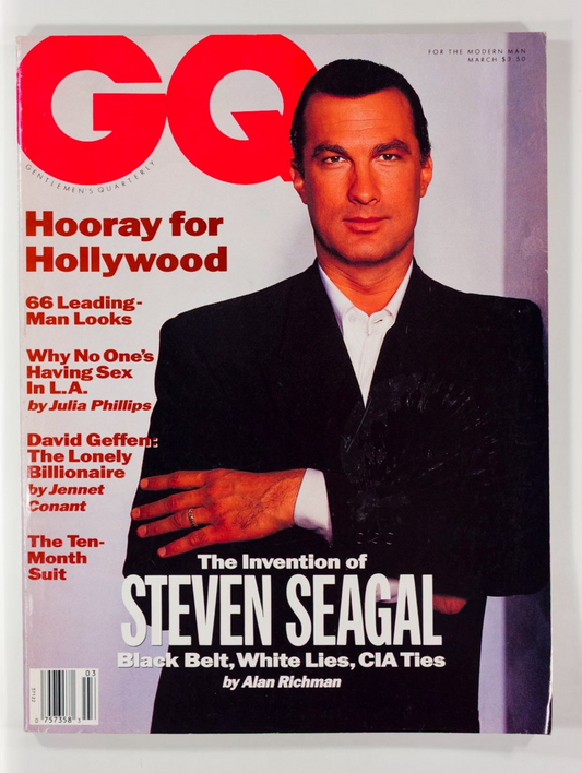 Steven Seagal DAVID GEFFEN Patrick Bergen US GQ magazine March 1991 Suit CIA vtg