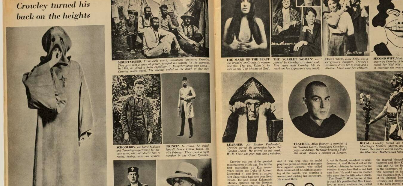 Rare sketches by ALEISTER CROWLEY & photos in 50s UK magazine BLACK MAGIC Occult