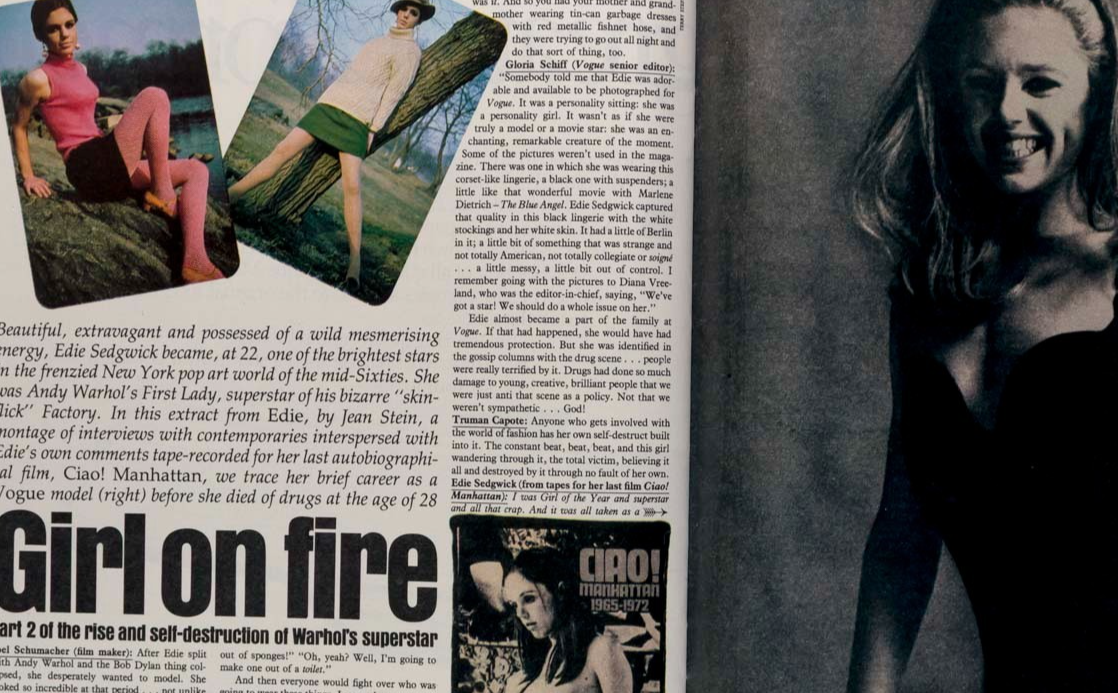 EDIE SEDGWICK pt 2 IMRAN KHAN Kojak SUNDAY TIMES October 24 1982 Mucha DELACROIX
