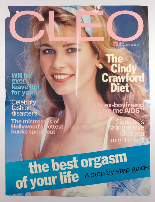 CLAUDIA SCHIFFER fold-out original poster vtg CLEO MAGAZINE Australia 1993 April