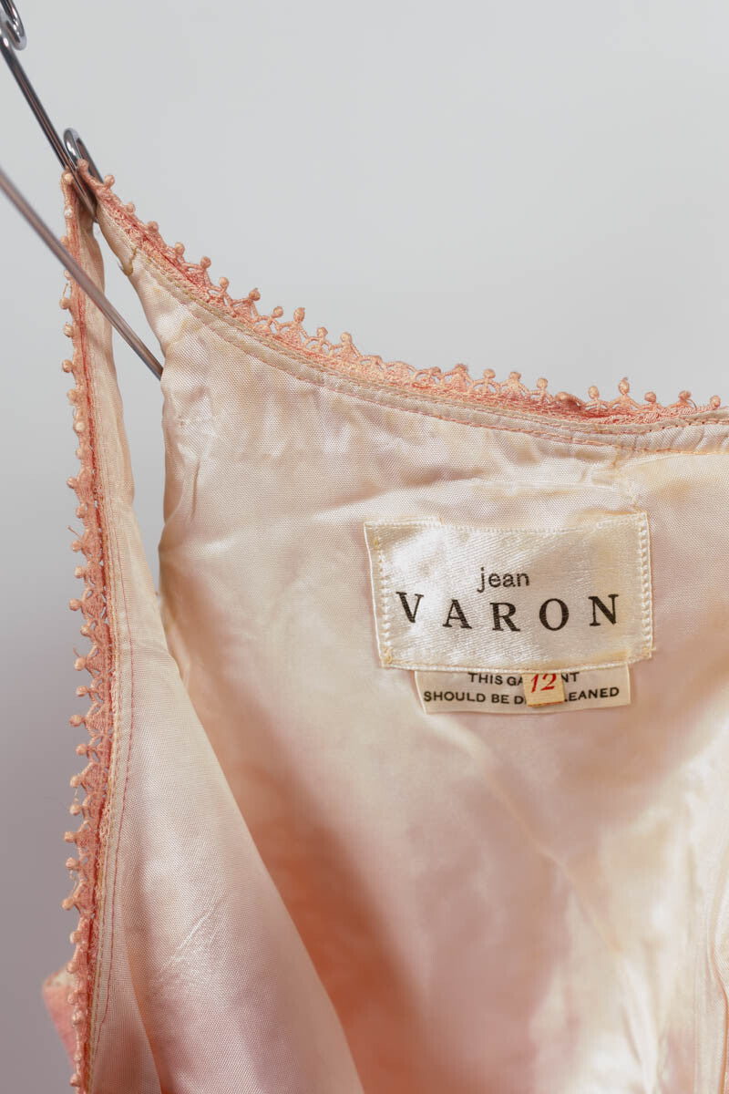 JEAN VARON pink column lace silk prom maxi dress VTG Size 12 Empire line 1960's