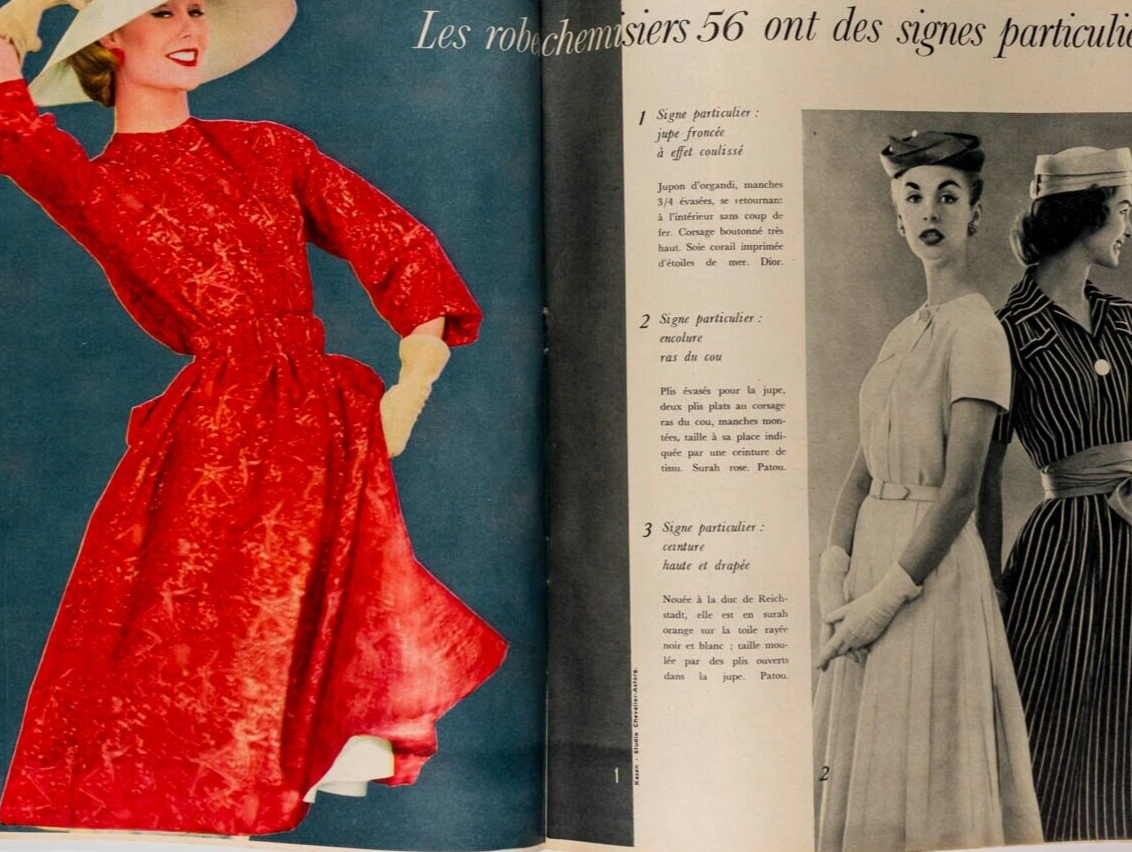 Spring Collections 1956 Dior PATOU Oleg Zinger KAZAN Pierre Simon ELLE MAGAZINE