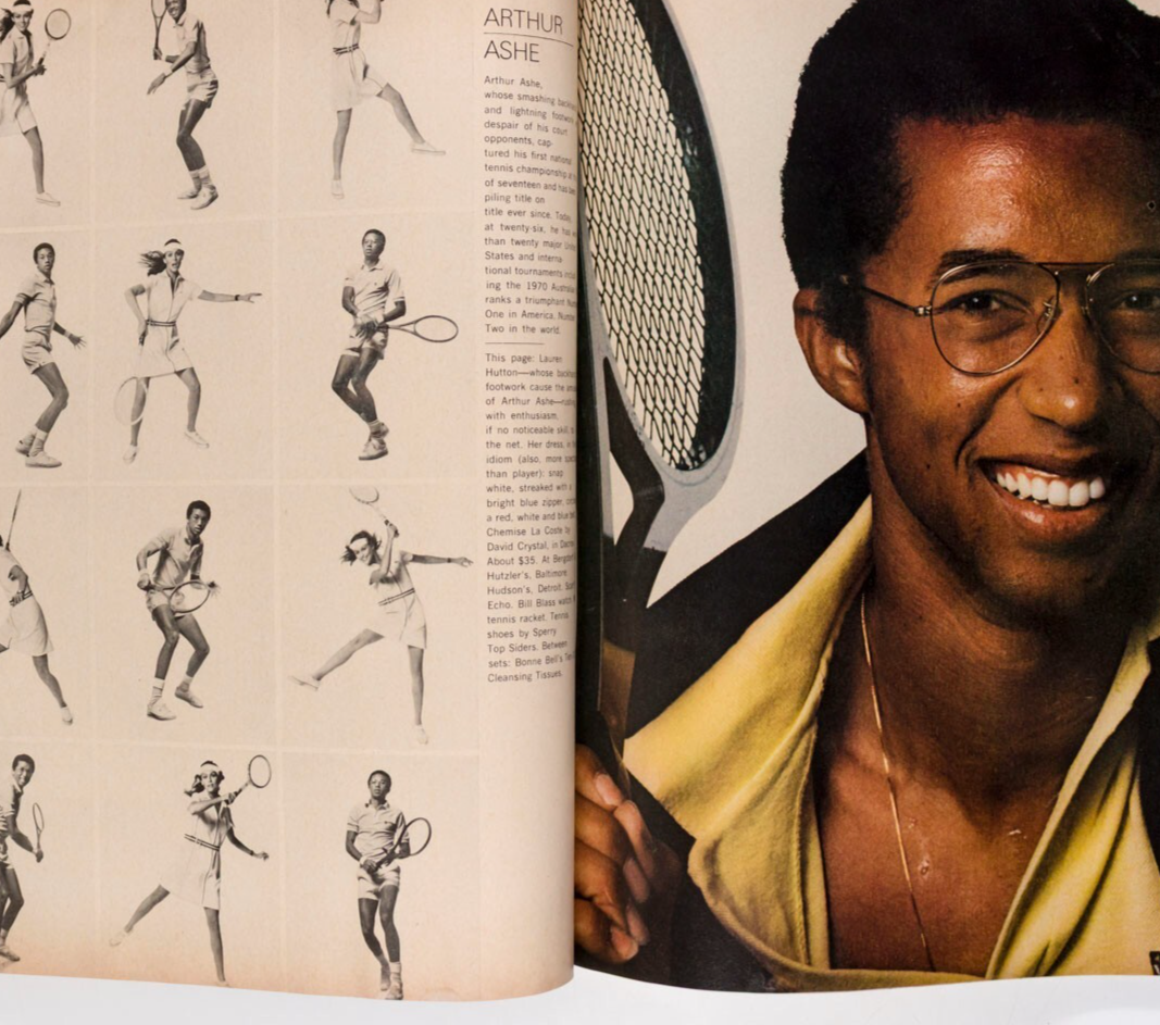 LAUREN HUTTON Art Shamsky ARTHUR ASHE Harper's Bazaar May 1970 Mark Spitz RIZZO