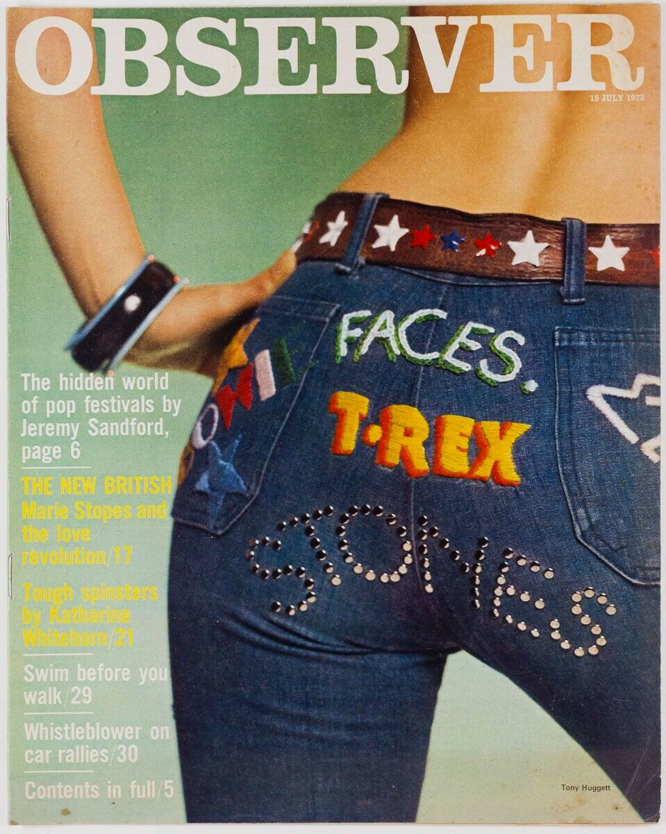 MUSIC FESTIVALS vtg JEANS Denim T-REX The Faces POP  Observer magazine July 1973