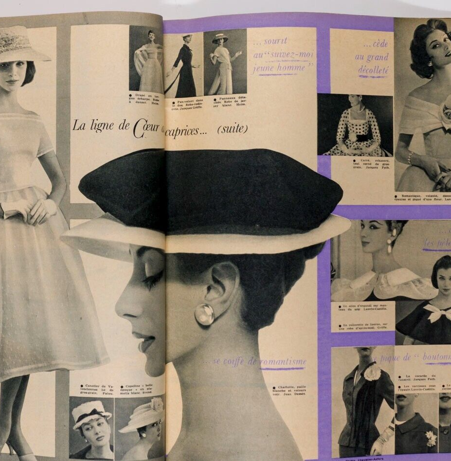 Spring Collections 1956 Dior PATOU Oleg Zinger KAZAN Pierre Simon ELLE MAGAZINE