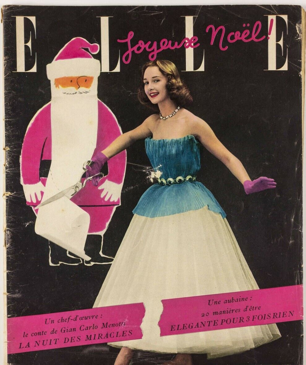 TAINA ELG Jean Chevalier SCHIAPARELLI Delacroix XMAS vtg FRENCH ELLE MAGAZINE