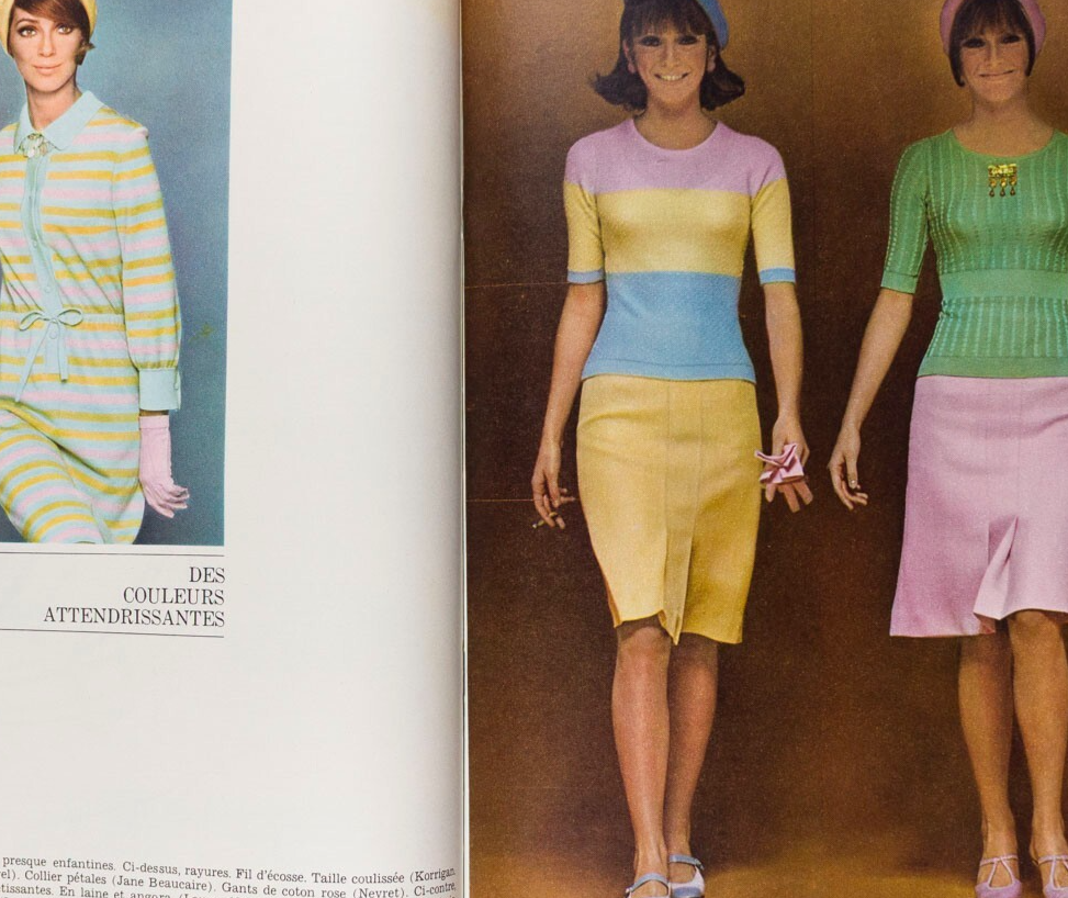 Ursula Andress JEAN PAUL BELMONDO Cacharel ELLE February 4 1965 Knitwear CAT vtg