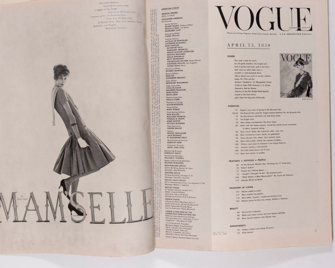 Rene Bouche BRUSSELS FAIR William Klein CORBUSIER Jessica Daves LBD Brazil VOGUE