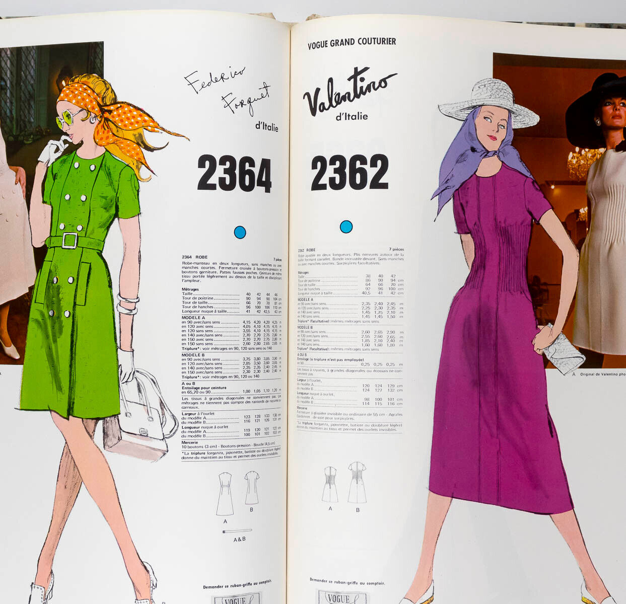 French VOGUE PATTERN RETAIL BOOK Valentino EMANUEL UNGARO Lanvin YSL Winter 1970