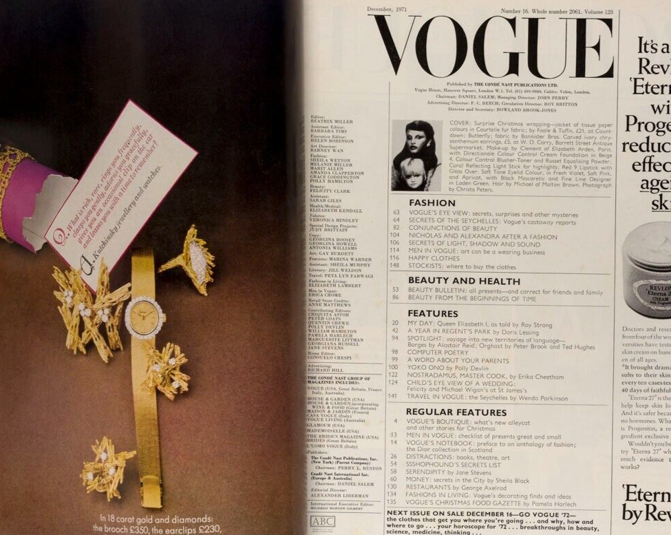 Yoko Ono JOHN LENNON Norman Parkinson PAT CLEVELAND Erte ALLEN JONES Ritva VOGUE