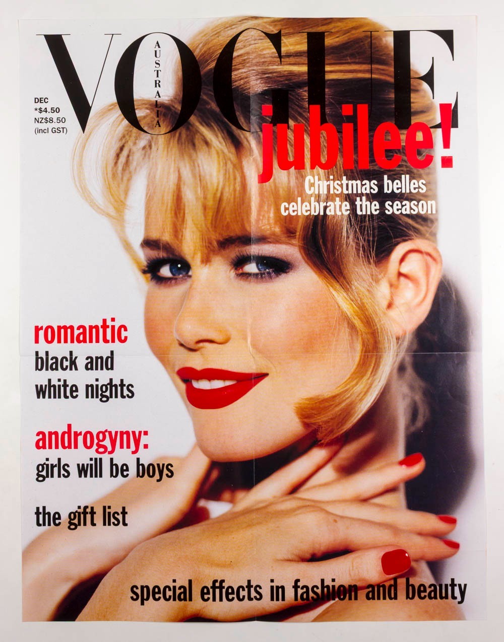 CLAUDIA SCHIFFER fold-out original poster VOGUE MAGAZINE Australia December 1992