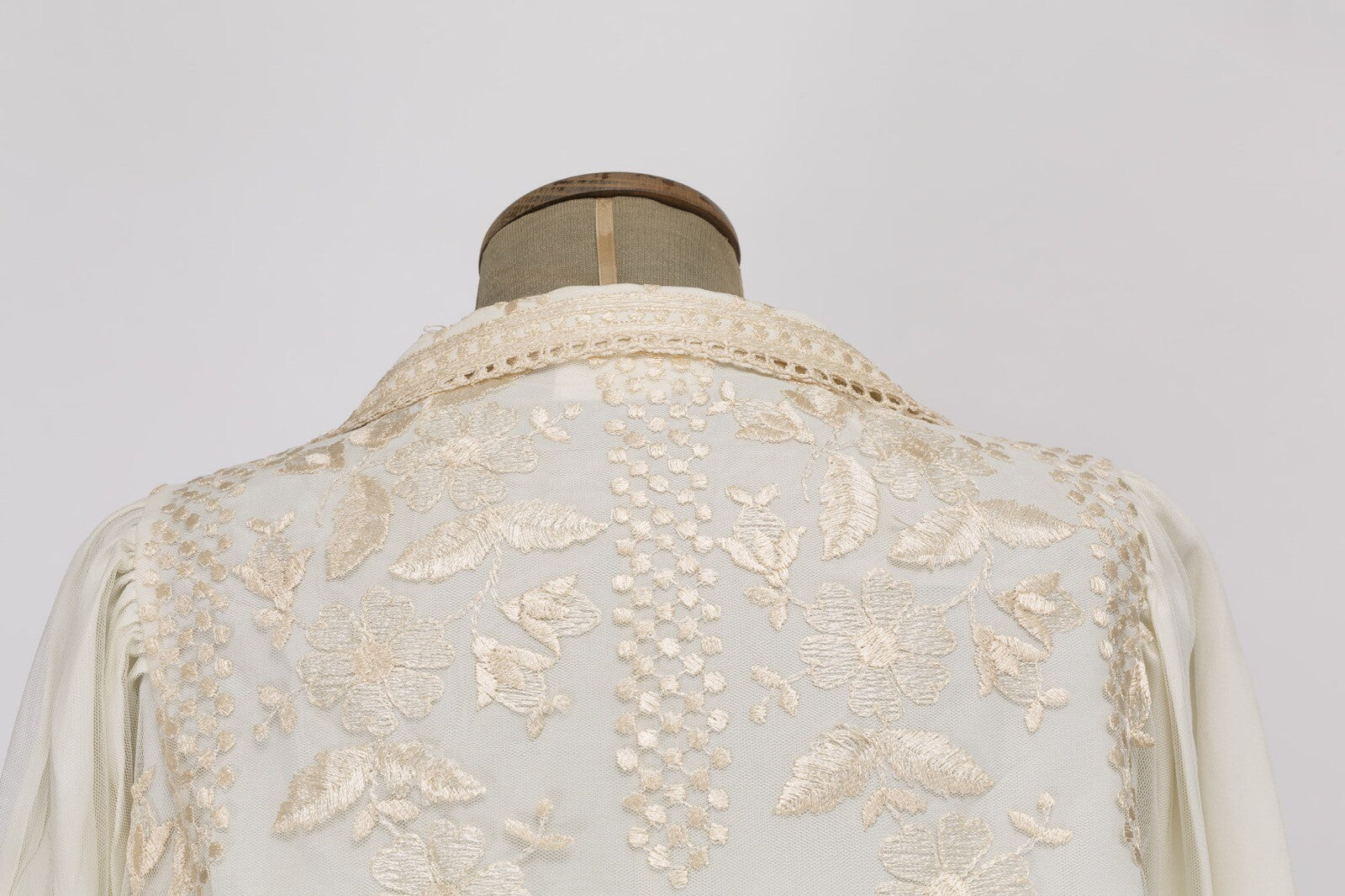Tom Bowker JEAN VARON shirt jacket MESH embroidered CREAM Hippy FLORAL vtg 1980s