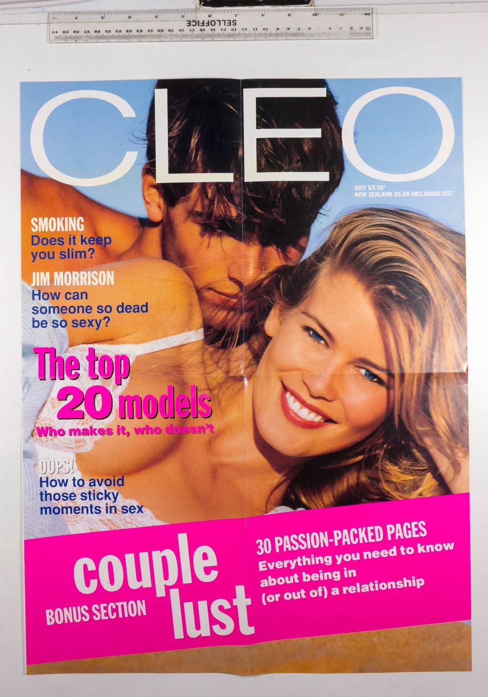 CLAUDIA SCHIFFER JASON HARVEY fold-out poster CLEO MAGAZINE Australia 1991 July
