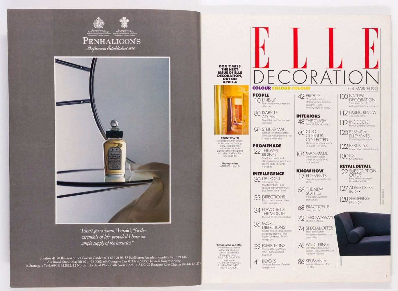 Isabelle Adjani CHRISTOPHER GIBBS Ascher ELLE Decoration February 1991 Fortuny