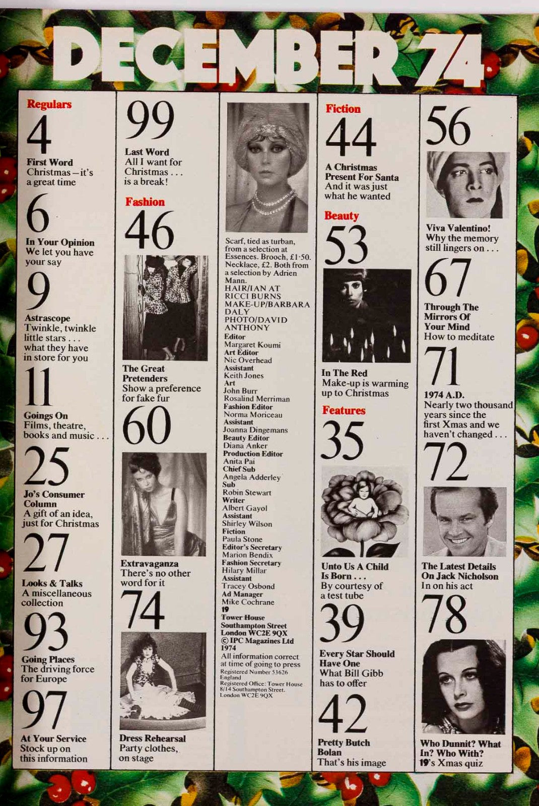 BIBA Marc Bolan JACK NICHOLSON 19 magazine Dec 1974 WESTWOOD McLAREN SEX SHOP UK
