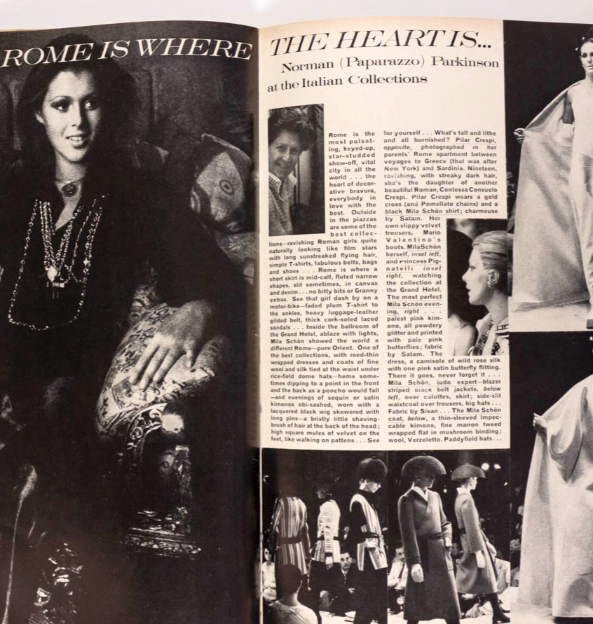 Mouchy NORMAN PARKINSON Jean Shrimpton VOGUE September 1970 Ingrid Boulting ROME