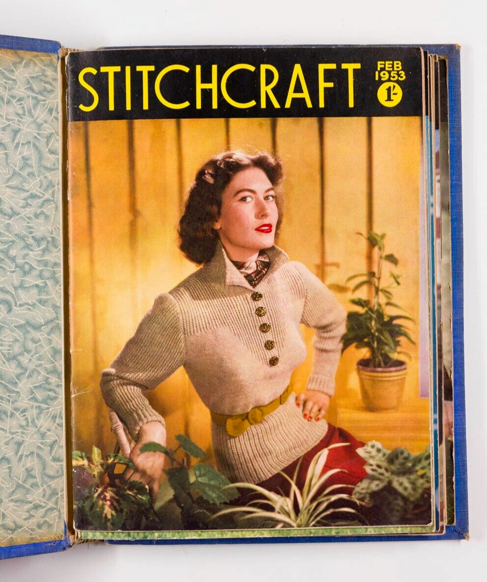 Stitchcraft PATTERN BOOK Jan-Dec ex Aug CORDEX BOUND VOLUME Knitting CRAFTS vtg