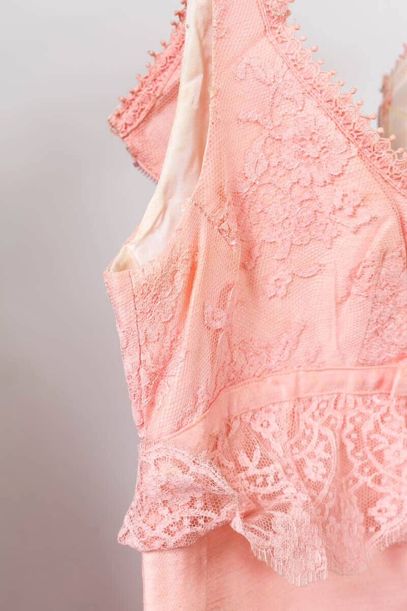 JEAN VARON pink column lace silk prom maxi dress VTG Size 12 Empire line 1960's