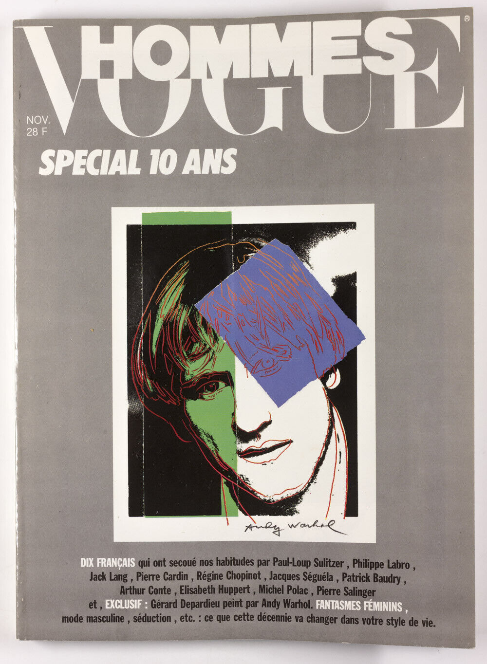 ANDY WARHOL SIGNED PRINT Gerard Depardieu PARIS VOGUE HOMME Lithograph 10 YR vtg