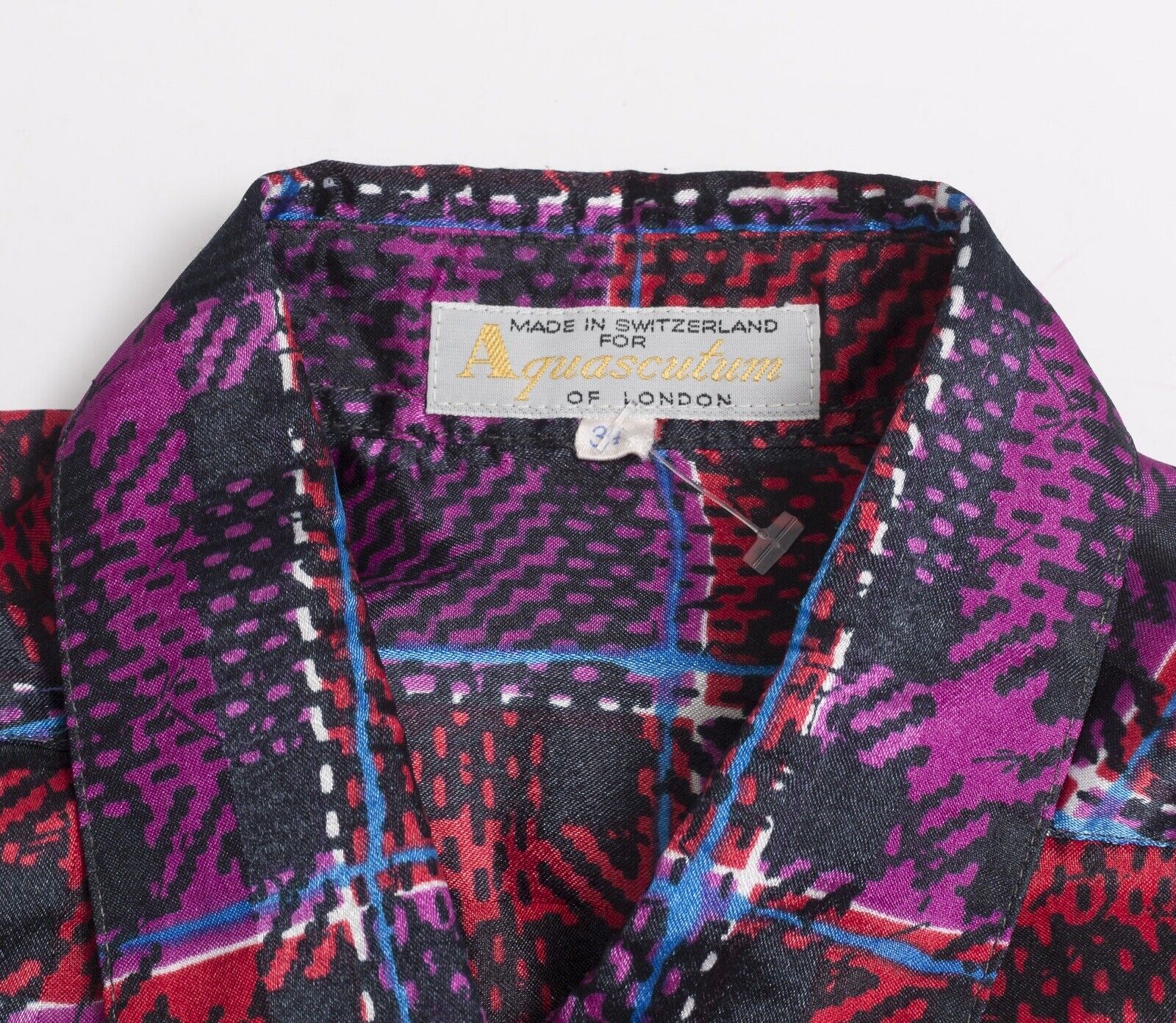  Aquascutum 1980s Jacket Blouse Shirt VTG Check Purple SILK Elastic cuff TARTAN