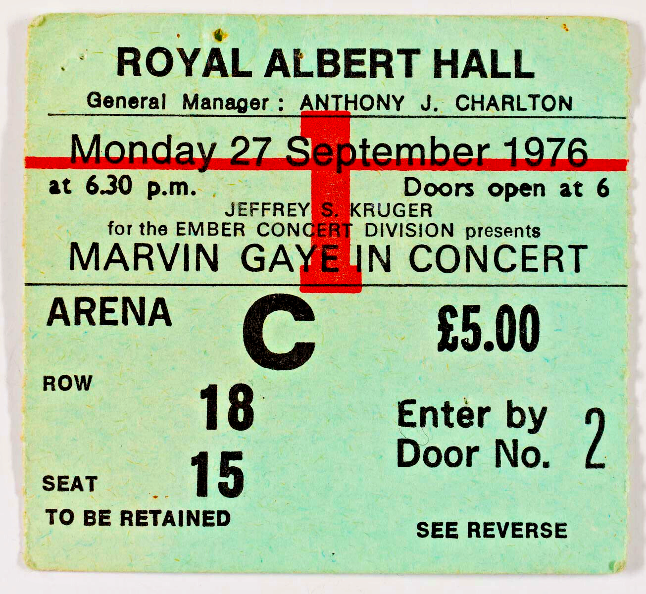 MARVIN GAYE IN CONCERT Royal Albert Hall London TICKET STUB Sept 1976 original