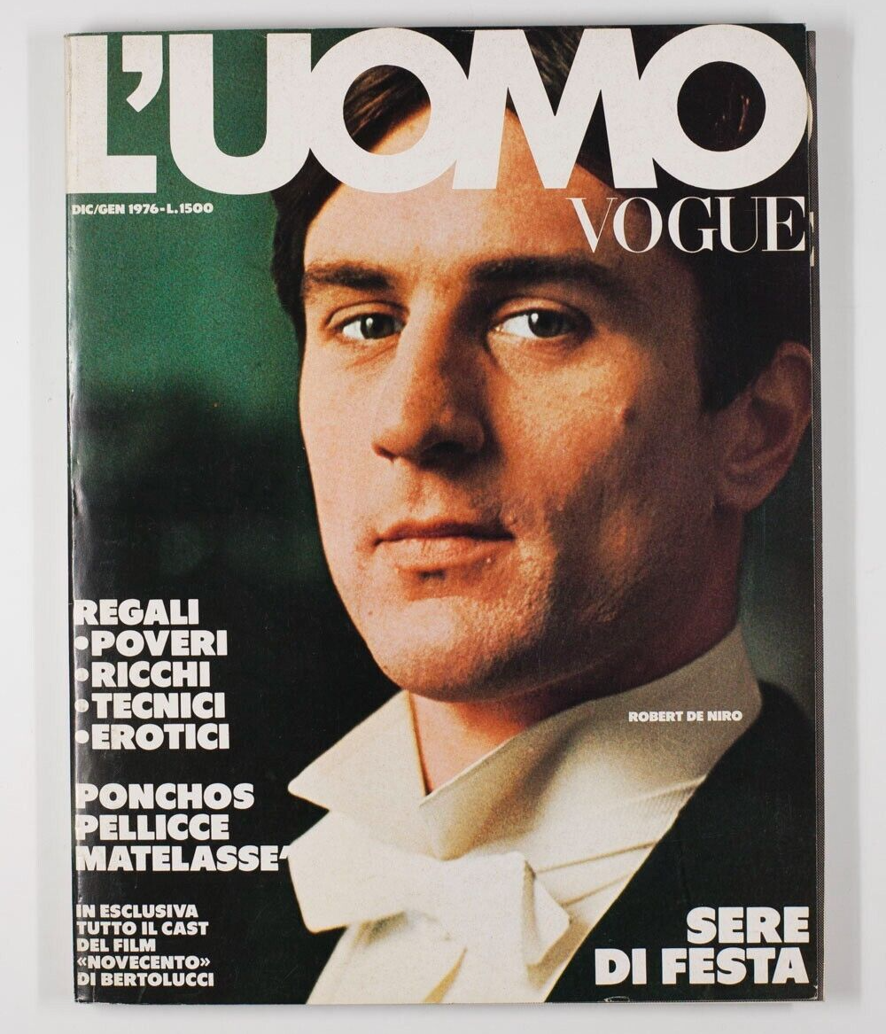 Robert De Niro STEPHEN BURROWS Ornella Mutti L'UOMO VOGUE 1976 Bertolucci PONCHO