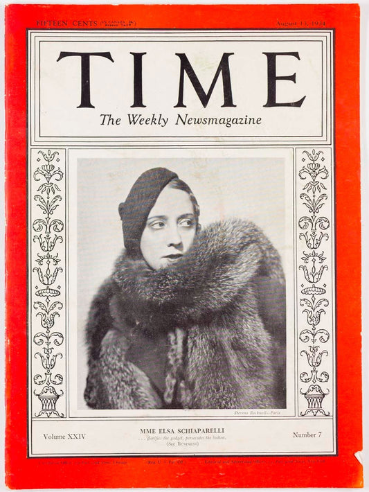 Mme Elsa Schiaparelli TIME MAGAZINE August 13 1934 Stevens Rockwell PARIS Weekly