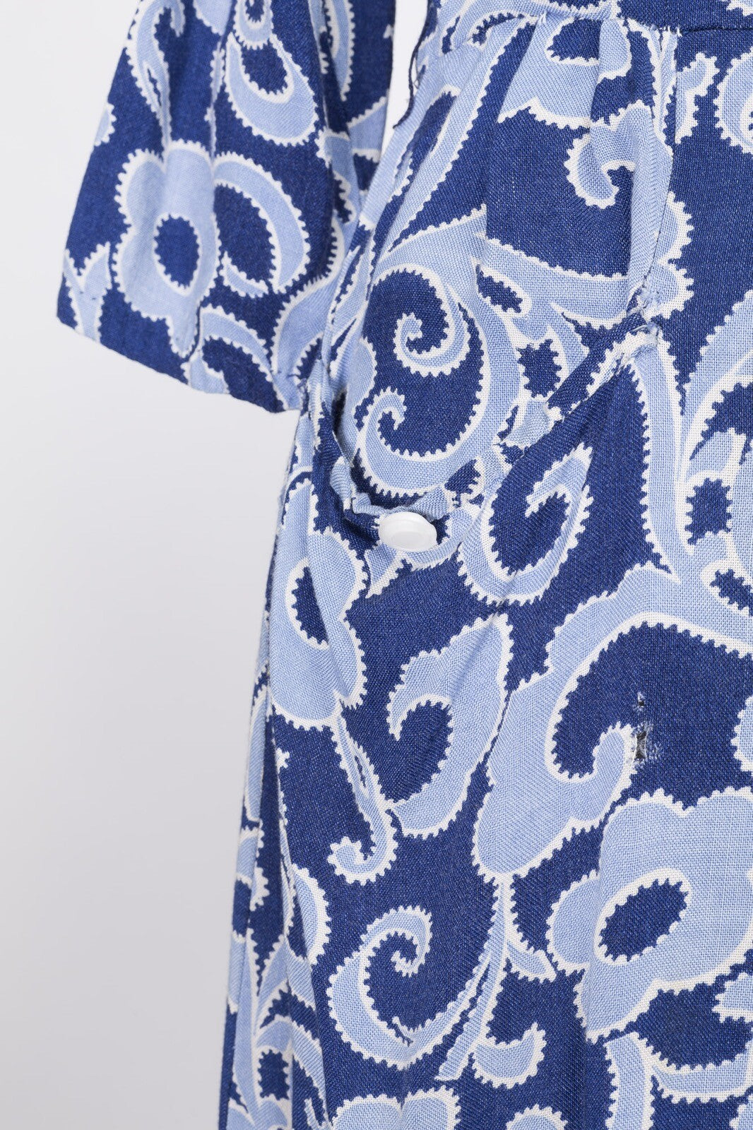 Blue paisley 40s Cotton wartime TEA DAY DRESS Pockets MIDI floral print Size 14