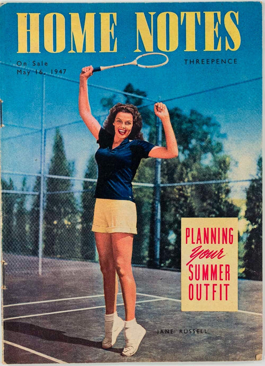 Jane Russell TENNIS Summer Outfit HOME NOTES MAGAZINE May 1947 vtg 40s fashion