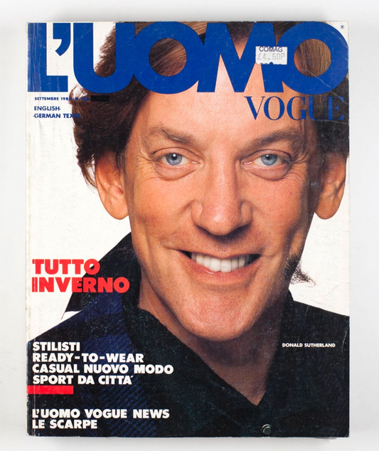 Donald Sutherland RTW casualwear SPORTSWEAR vtg L'UOMO VOGUE September 1985 155