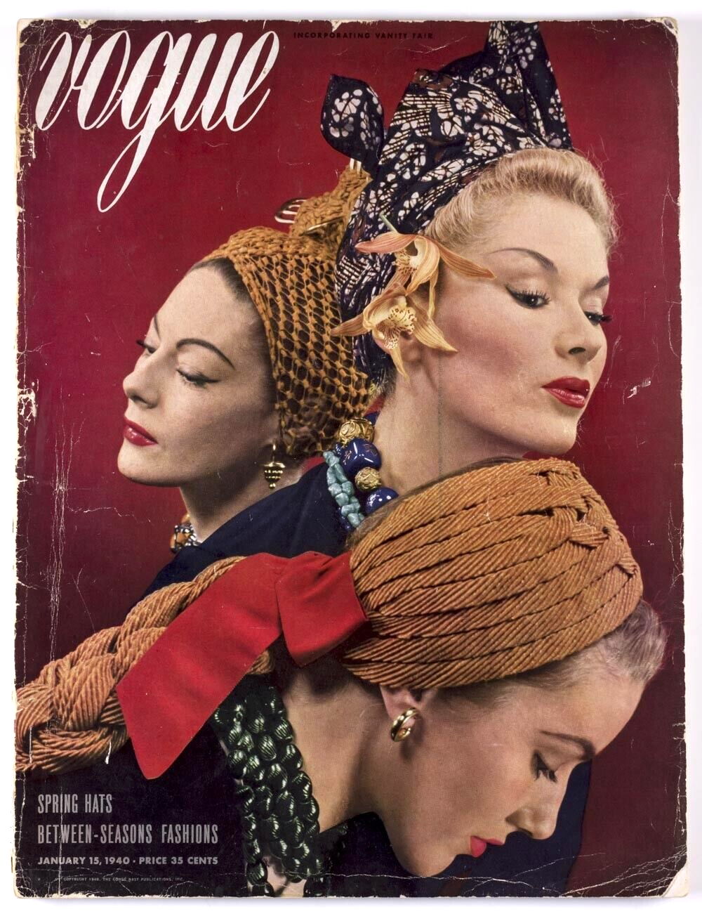 Elsa Schiaparelli BETTY GRABLE Rene Bouet-Willaumez HATS Vogue January 1940 vtg