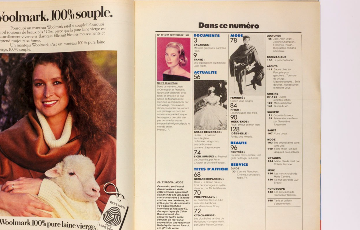 GRACE KELLY Snowdon GERARD DEPARDIEU Elle September 27 1982 Princess Caroline