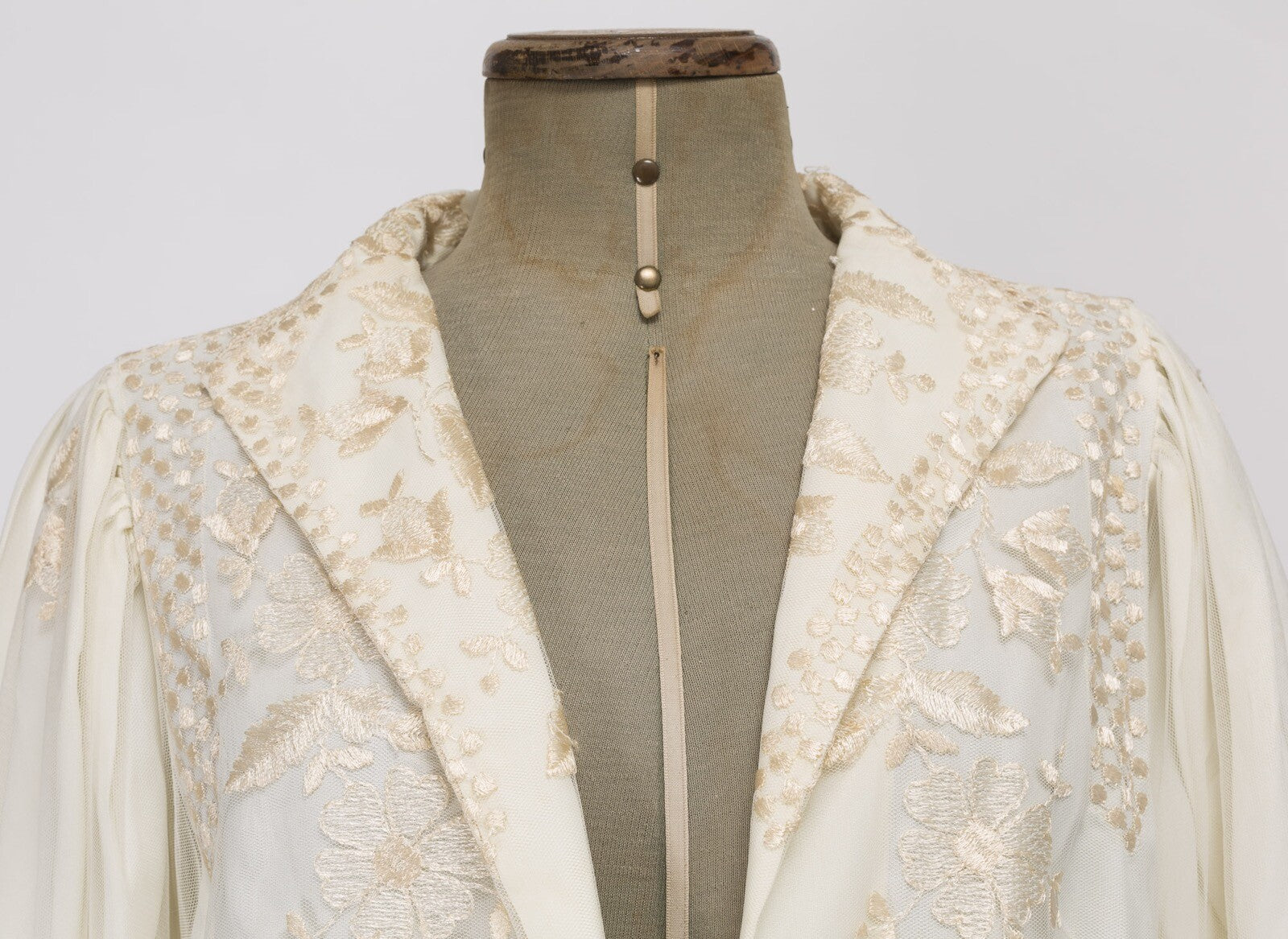 Tom Bowker JEAN VARON shirt jacket MESH embroidered CREAM Hippy FLORAL vtg 1980s