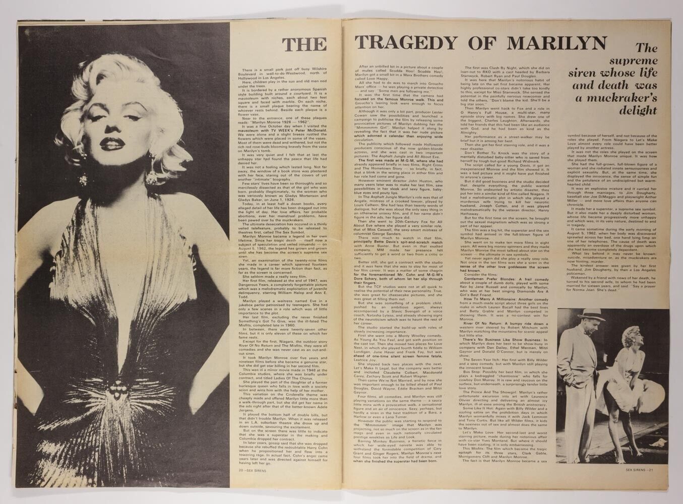 MARILYN MONROE Vivien Leigh GARBO Novak SEX SIRENS Of The Silver Screen magazine